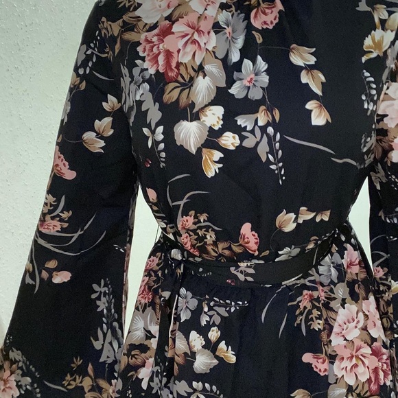 October Love Dresses & Skirts - Backless floral mini dress with long bell sleeves